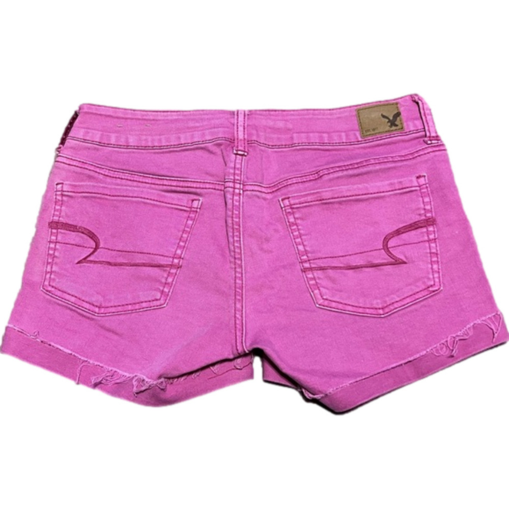 America Eagle Outfitters 🦅 Pink Denim Shorts Stretch Distressed Women’s Size 4 - Picture 2 of 10